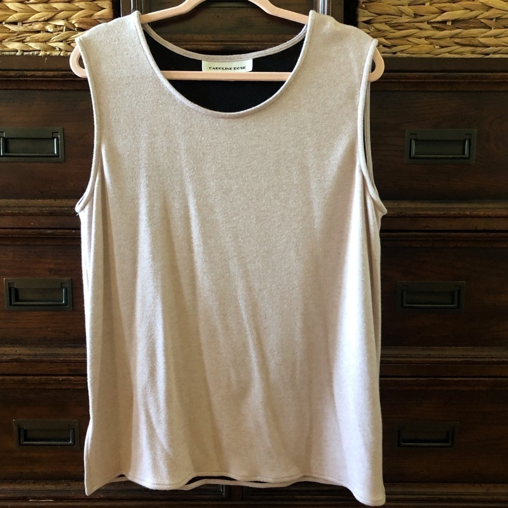 Vintage Caroline Rose tan sleeveless blouse in size L